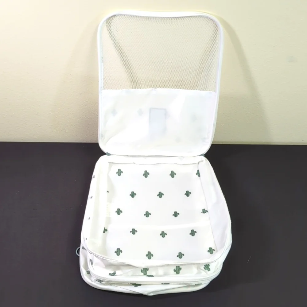 Mossio Travel Shoe Bag 3 Zipper Compartment Storage Packing Cube in White Cactus